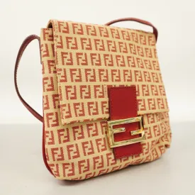 FENDI  Zucchino Shoulder Bag Women's Canvas Shoulder Bag Beige,Red Color