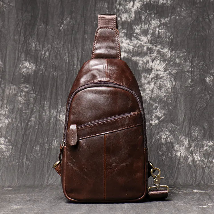 Full Grain Leather Sling Bag Vintage Leather Chest Bag Retro Messenger Bag