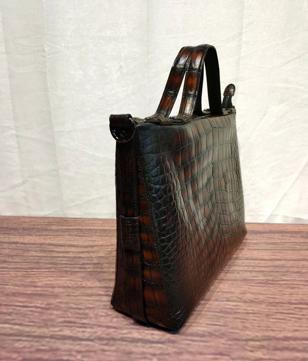 Genuine Crocodile Leather Briefcase Vintage Brown