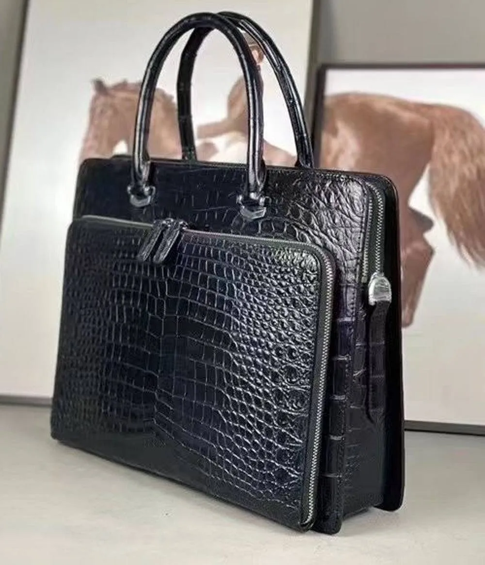 Genuine  crocodile Leather Business  Laptop Business Bag Black