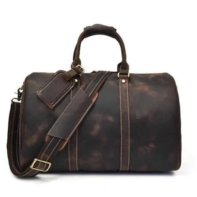 Genuine Leather Weekender Duffel Bags In 3 Shades Of Brown