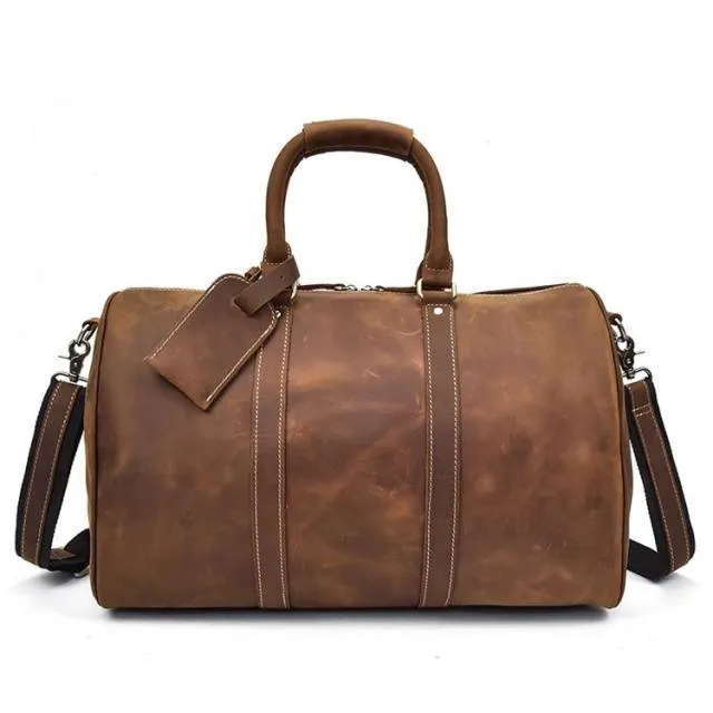 Genuine Leather Weekender Duffel Bags In 3 Shades Of Brown