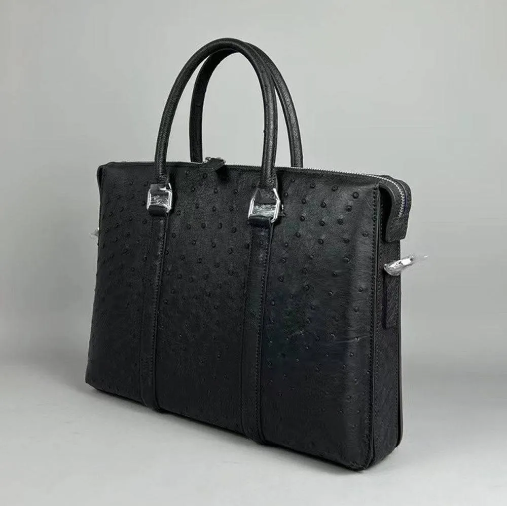 Genuine Ostrich Leather Briefcase With Strip