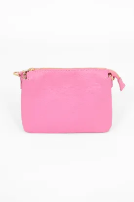 Gia - Italian Leather Crossbody Bag - Hot Pink, Pebbled