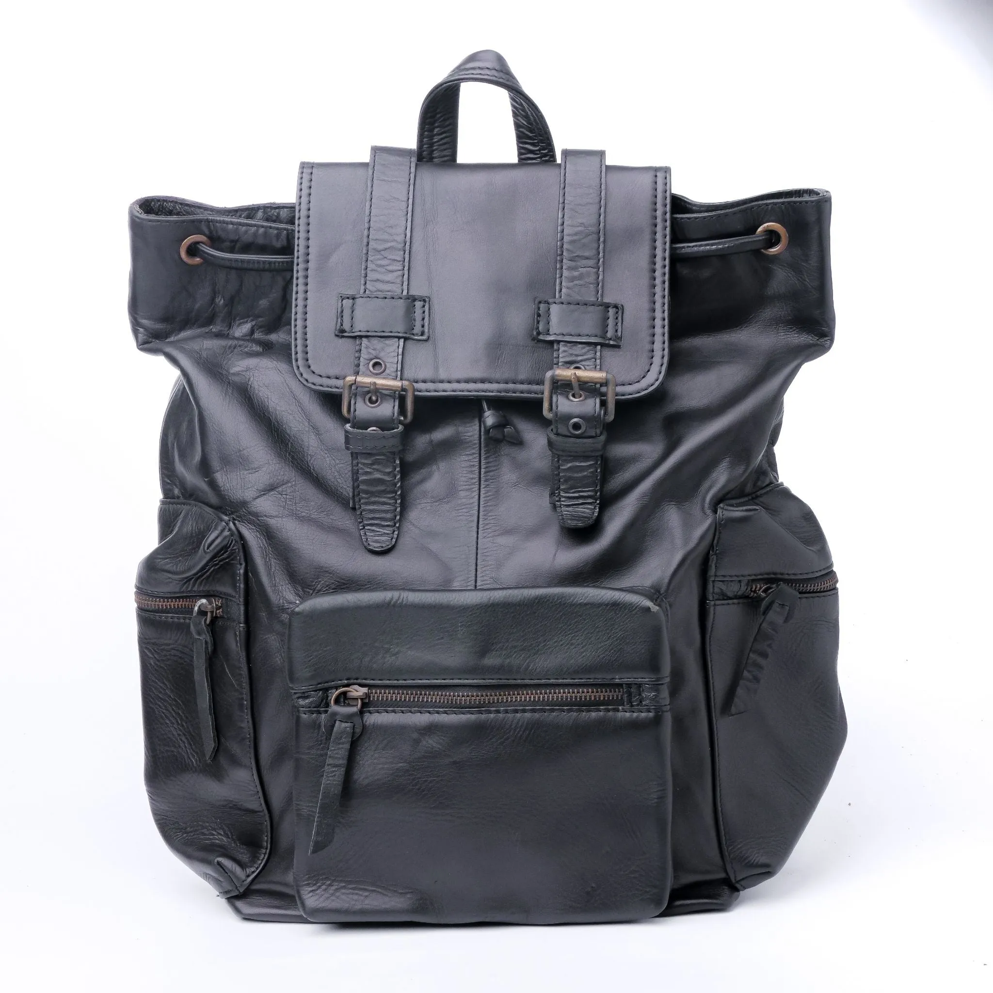 Granite Black Leather Backpack Travel Laptop Office Bag