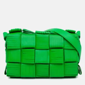 Green Nappa Intrecciato Fringed Cassette Crossbody Bag