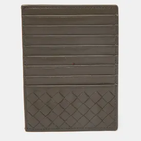 Grey Intrecciato Leather Zip Card Holder