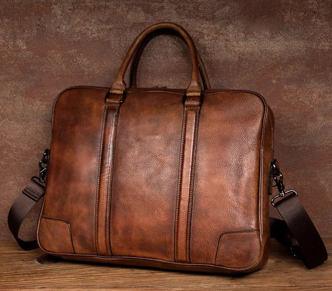 Handcrafted Full Grain Leather Briefcase Laptop Bag for Men