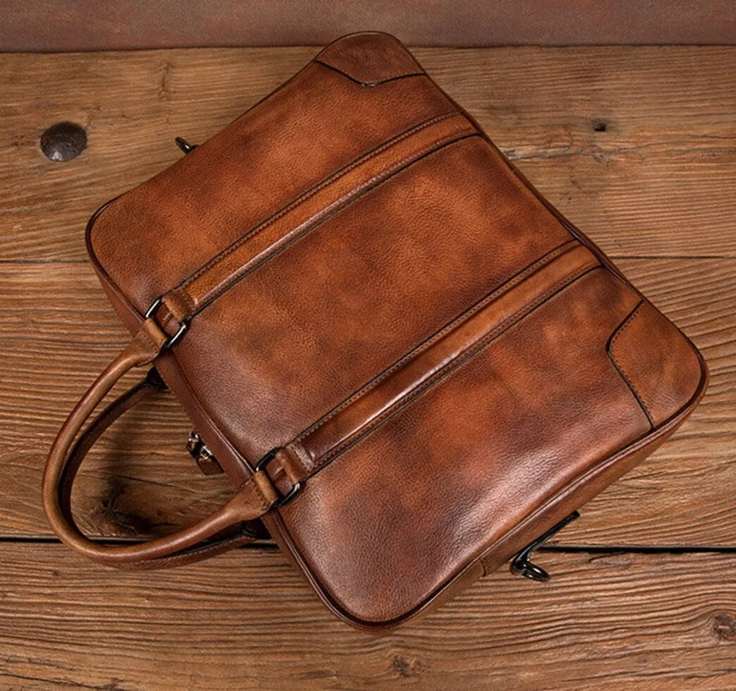 Handcrafted Full Grain Leather Briefcase Laptop Bag for Men