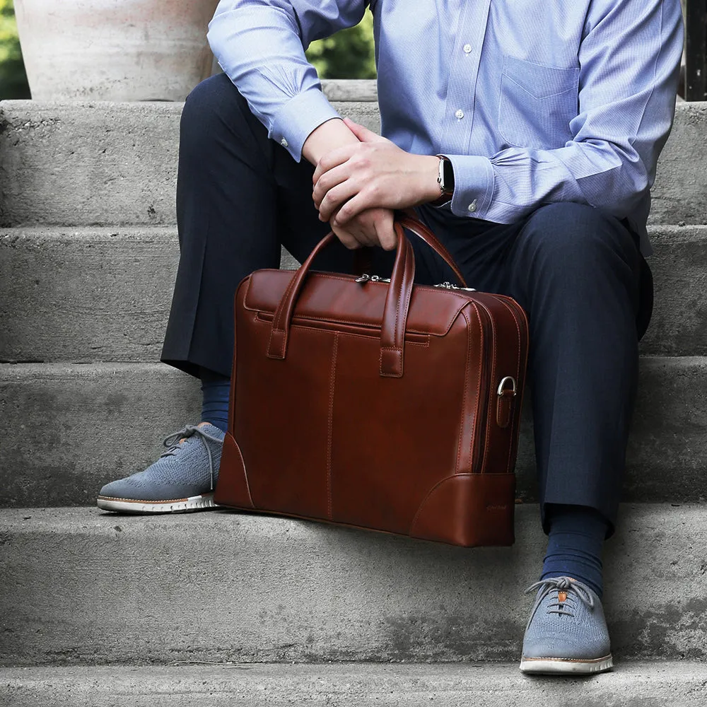 HARPSWELL | 17” Leather Dual-Compartment Laptop Briefcase