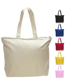 Heavy Canvas Zipper Tote Bag with Inside Zippered Pocket - TG261