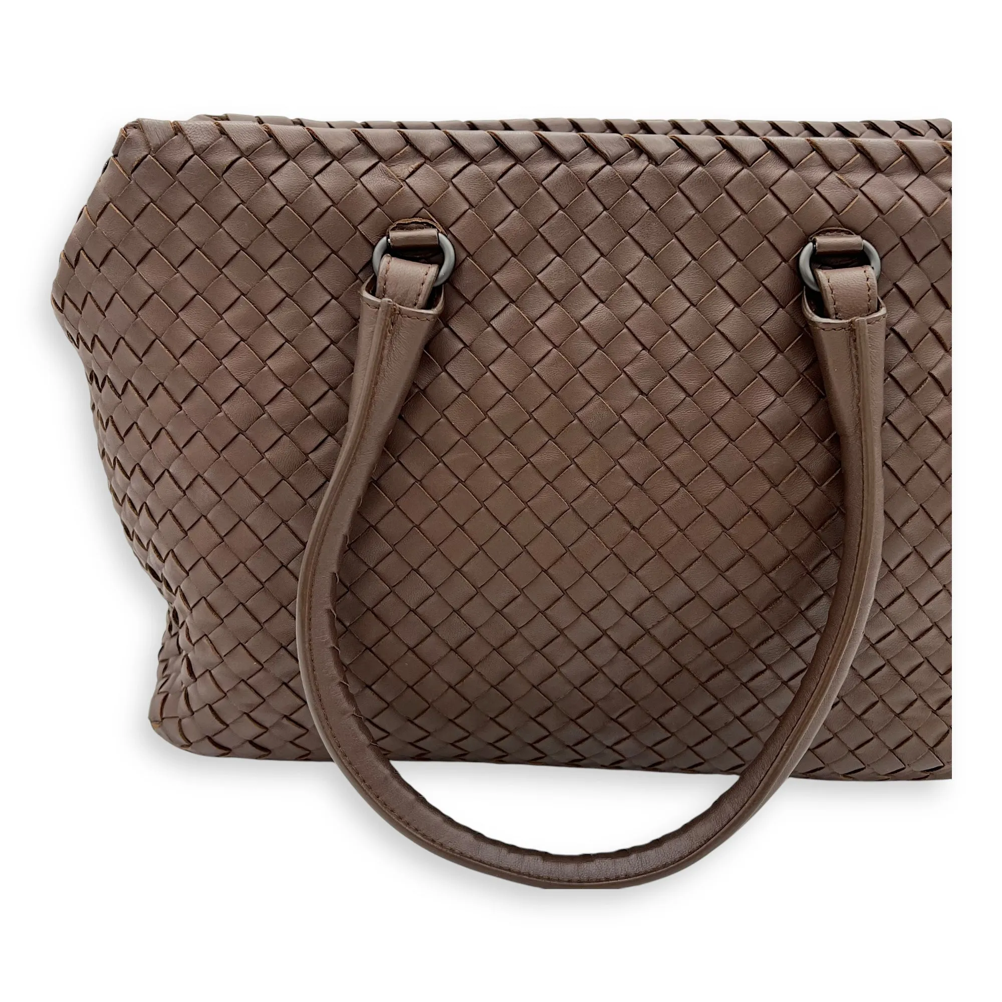 Intrecciato Shoulder Bag Brown in Lambskin, Gunmetal hardware