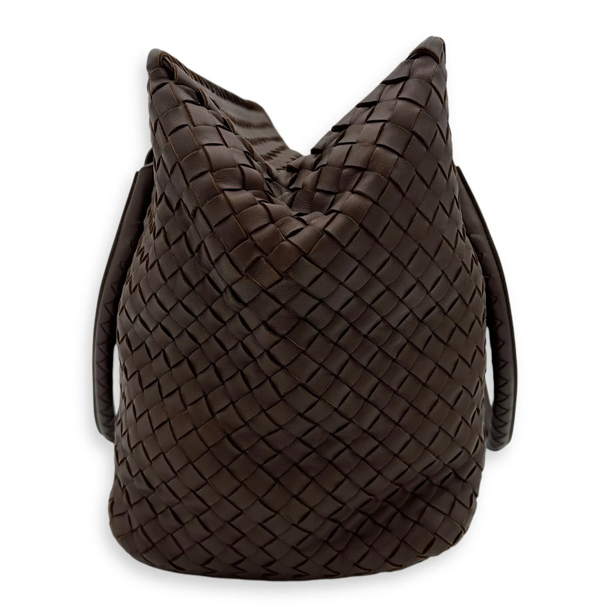 Intrecciato Shoulder Bag Brown in Lambskin, Gunmetal hardware