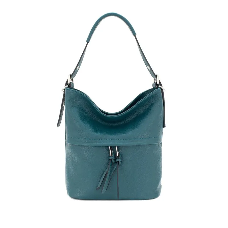 Italian Designer Leather Bucket Bag with Tassel- Swolit Lusso- Teal