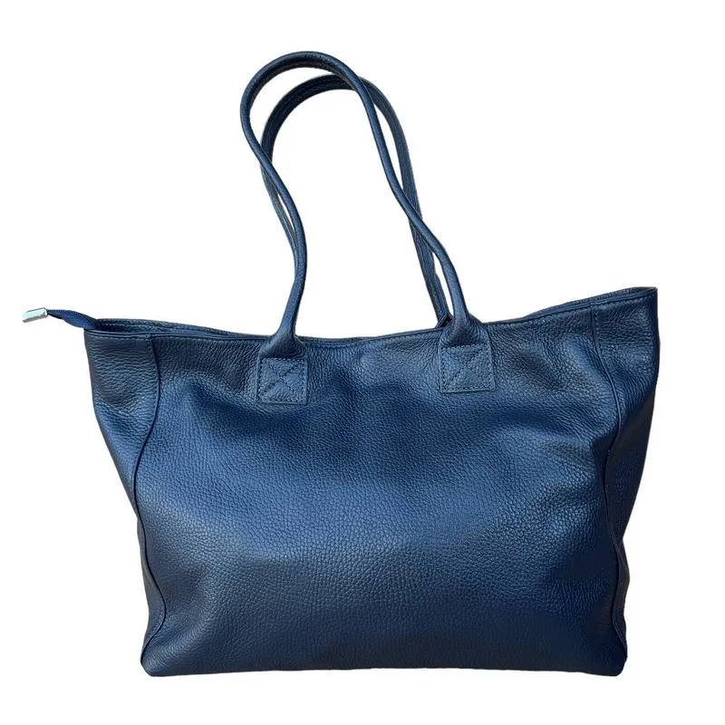 Italian Leather Expandable Tote Bag in Navy