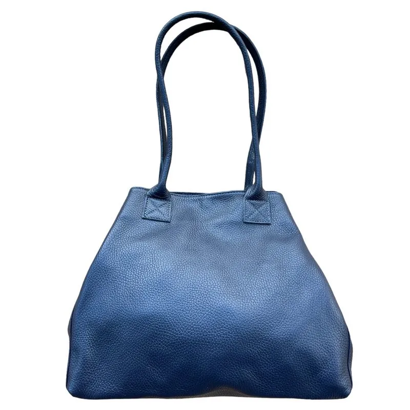 Italian Leather Expandable Tote Bag in Navy