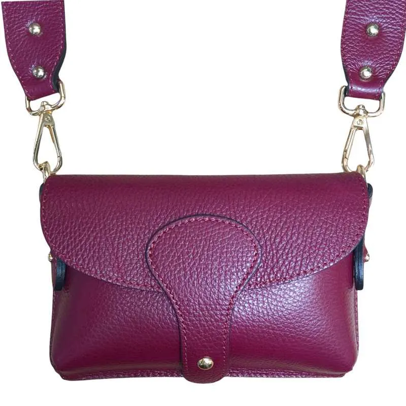 Italian Leather Mini Handbag in Burgundy