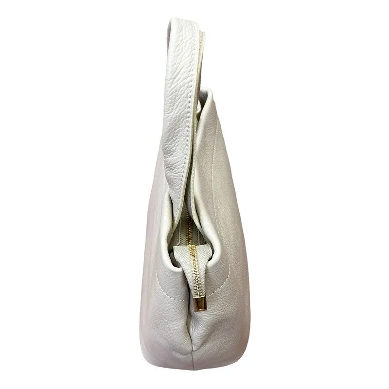 Italian Leather Mini Tote Bag in Cream