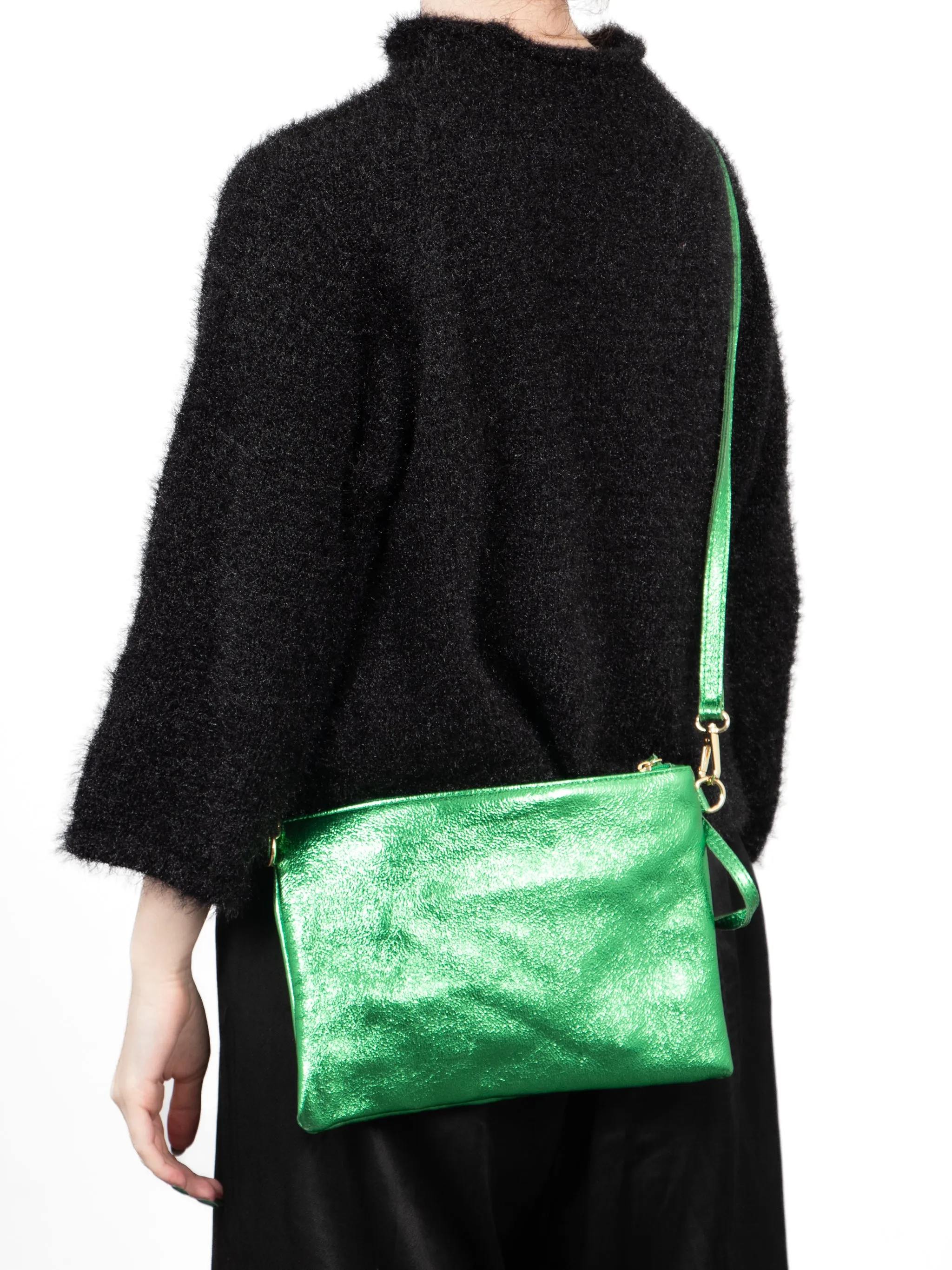 Jenna - Italian Leather Clutch Bag - Bright Green, Metallic