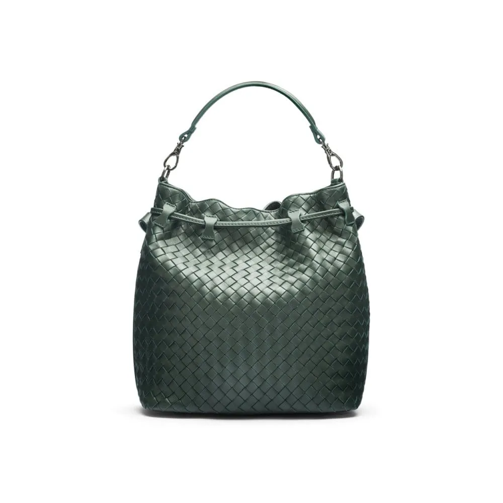 Kelly Woven Leather Bucket Bag - Green