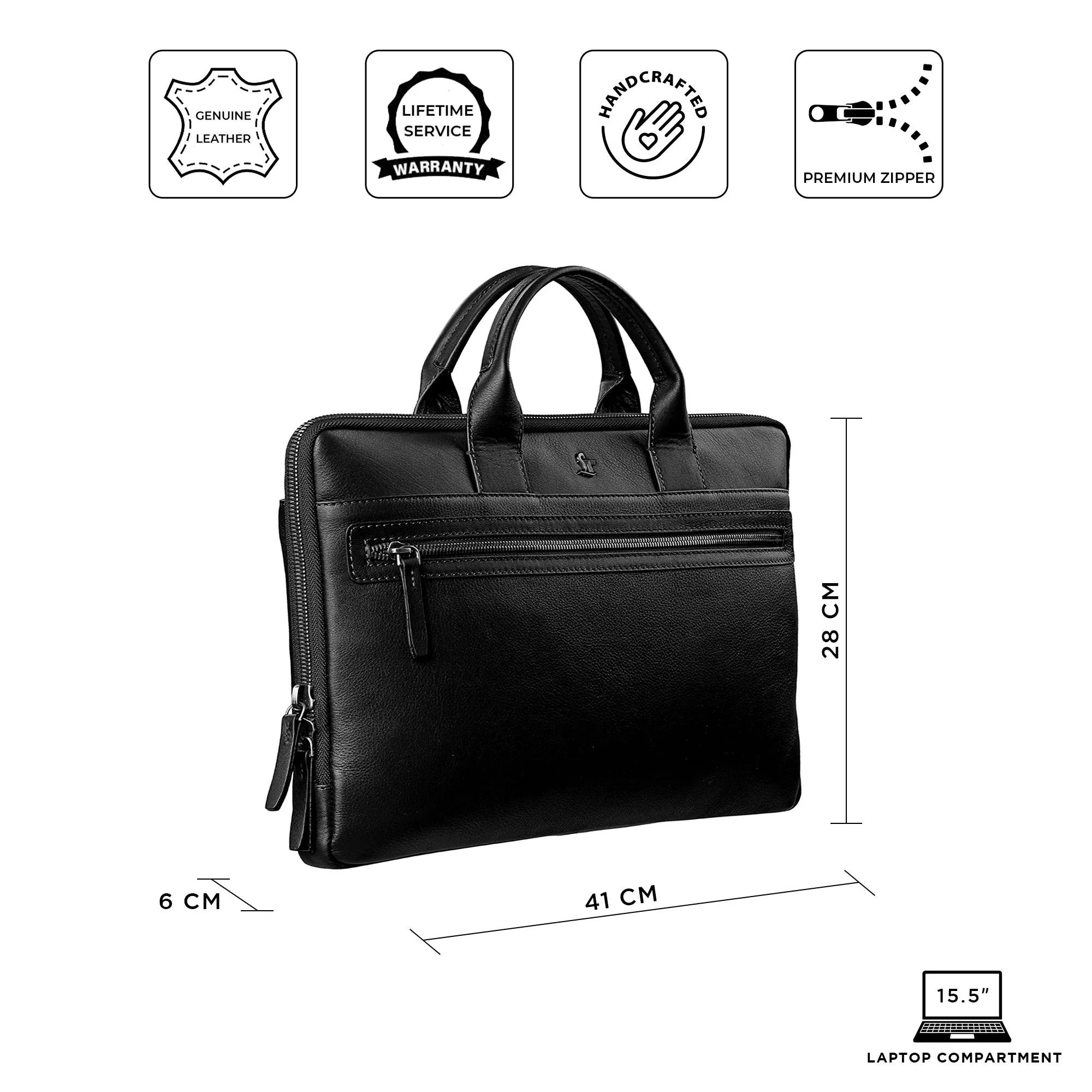 Laptop Sleeve V | Leather Laptop Bag for Men | Size: 15.6 Inches | Color: Black