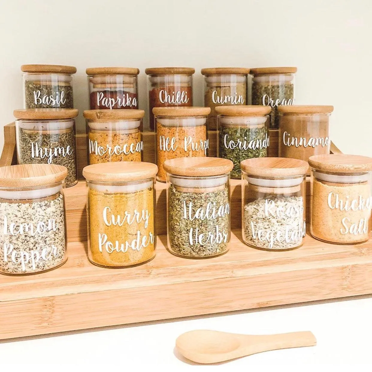 Large Bamboo Shelf with 15 x 75ml Herb & Spice Jars Pack