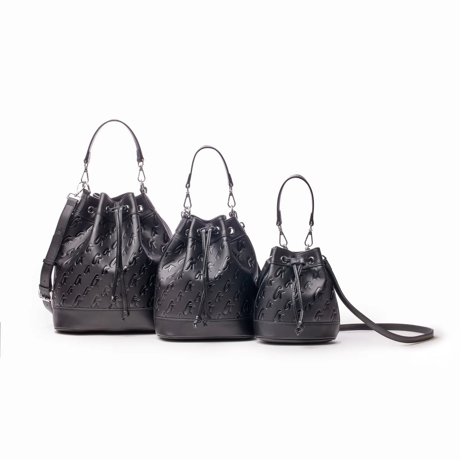 LARGE MONOGRAM BUCKET BAG - BLACK