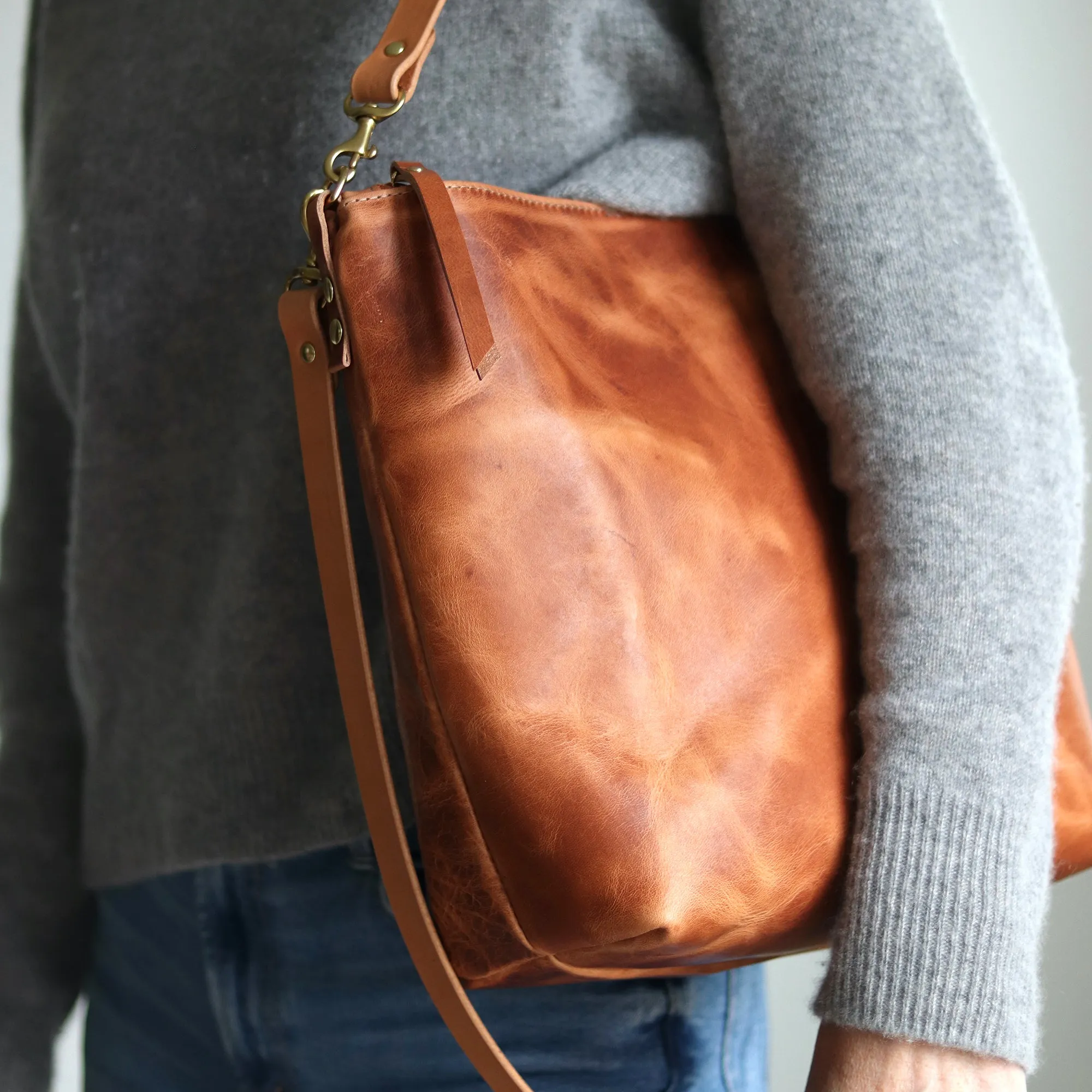 Large Slouchy Hobo Crossbody - Distressed Brown