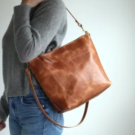 Large Slouchy Hobo Crossbody - Distressed Brown