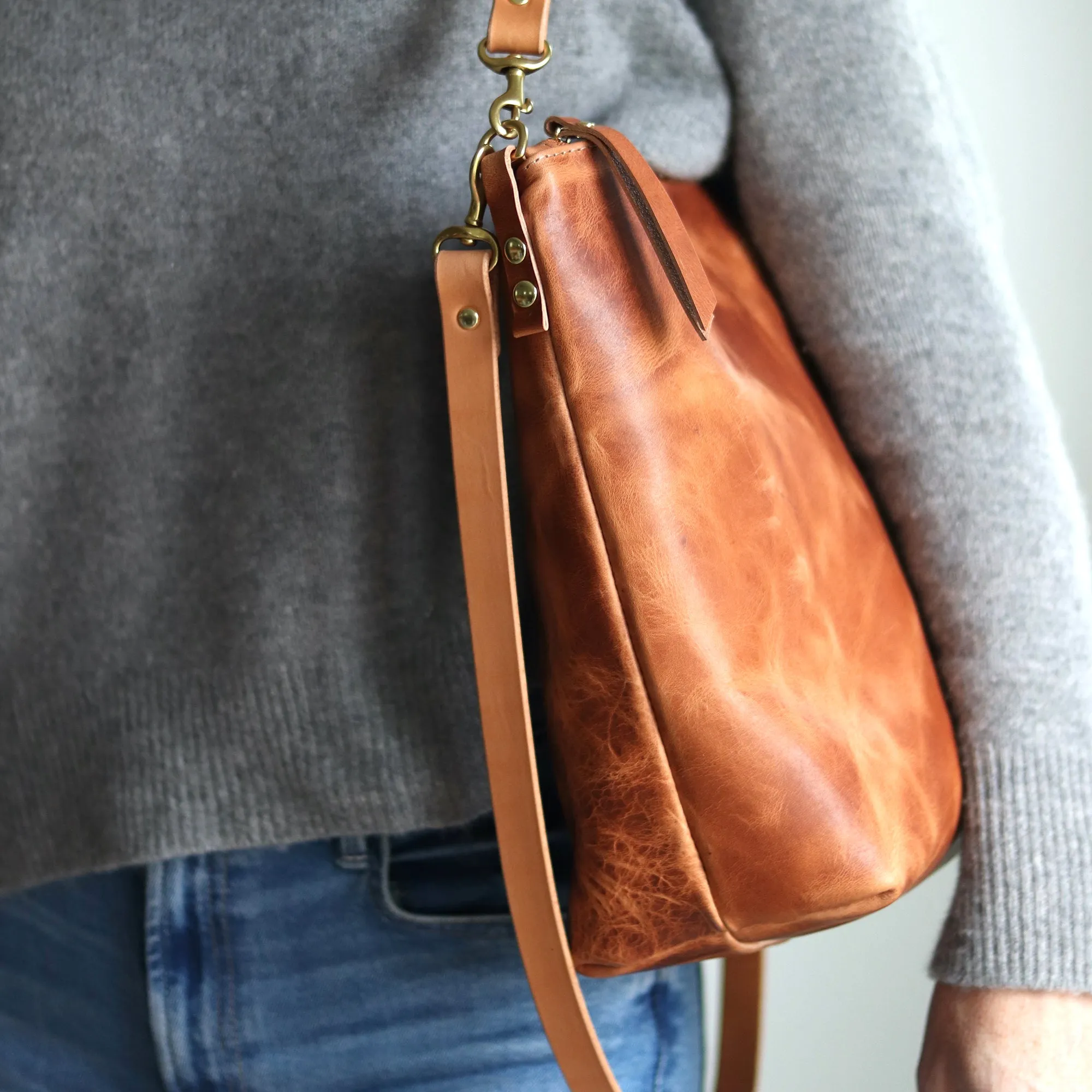 Large Slouchy Hobo Crossbody - Distressed Brown