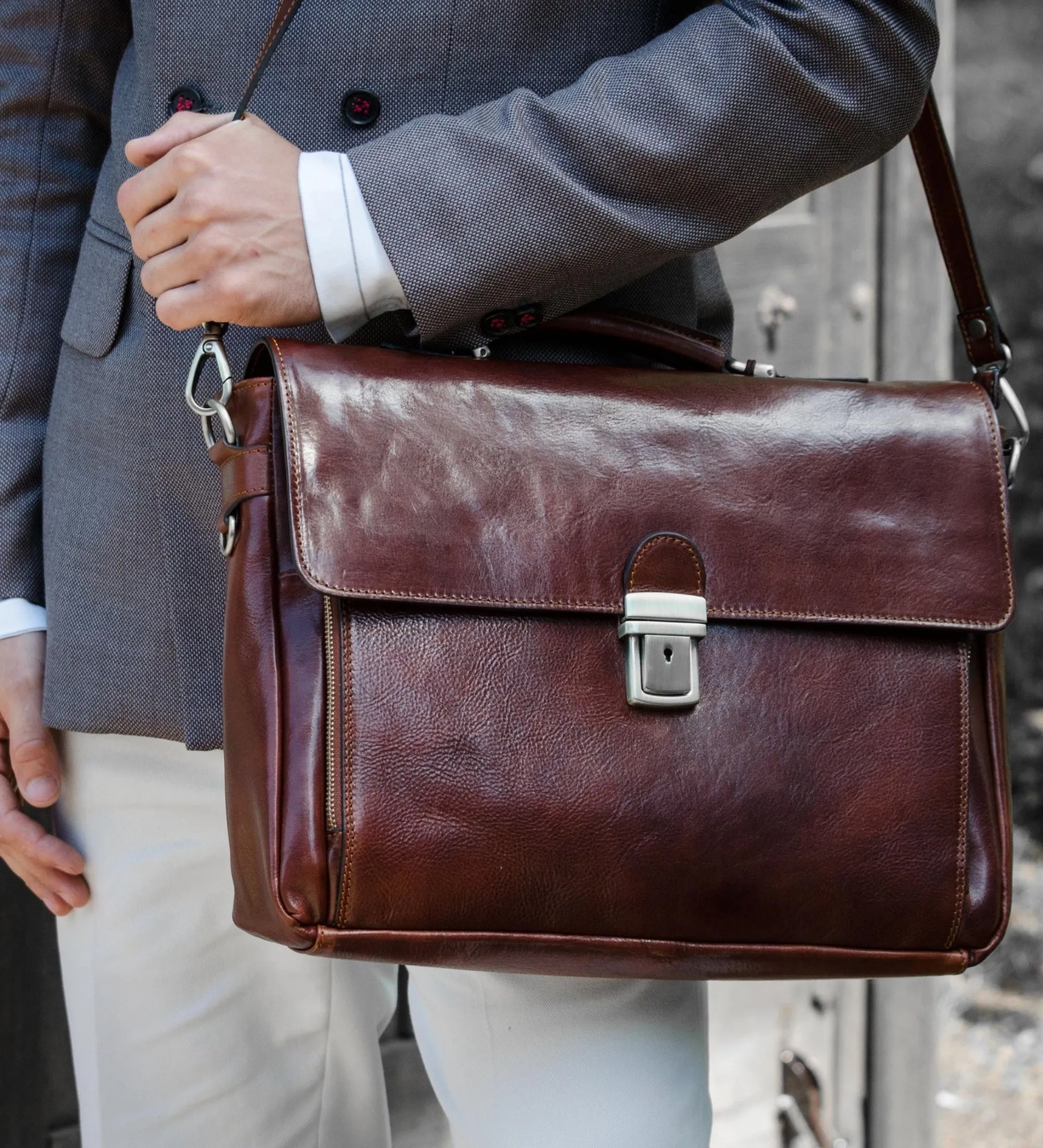 Leather Briefcase Laptop Bag  - In Cold Blood