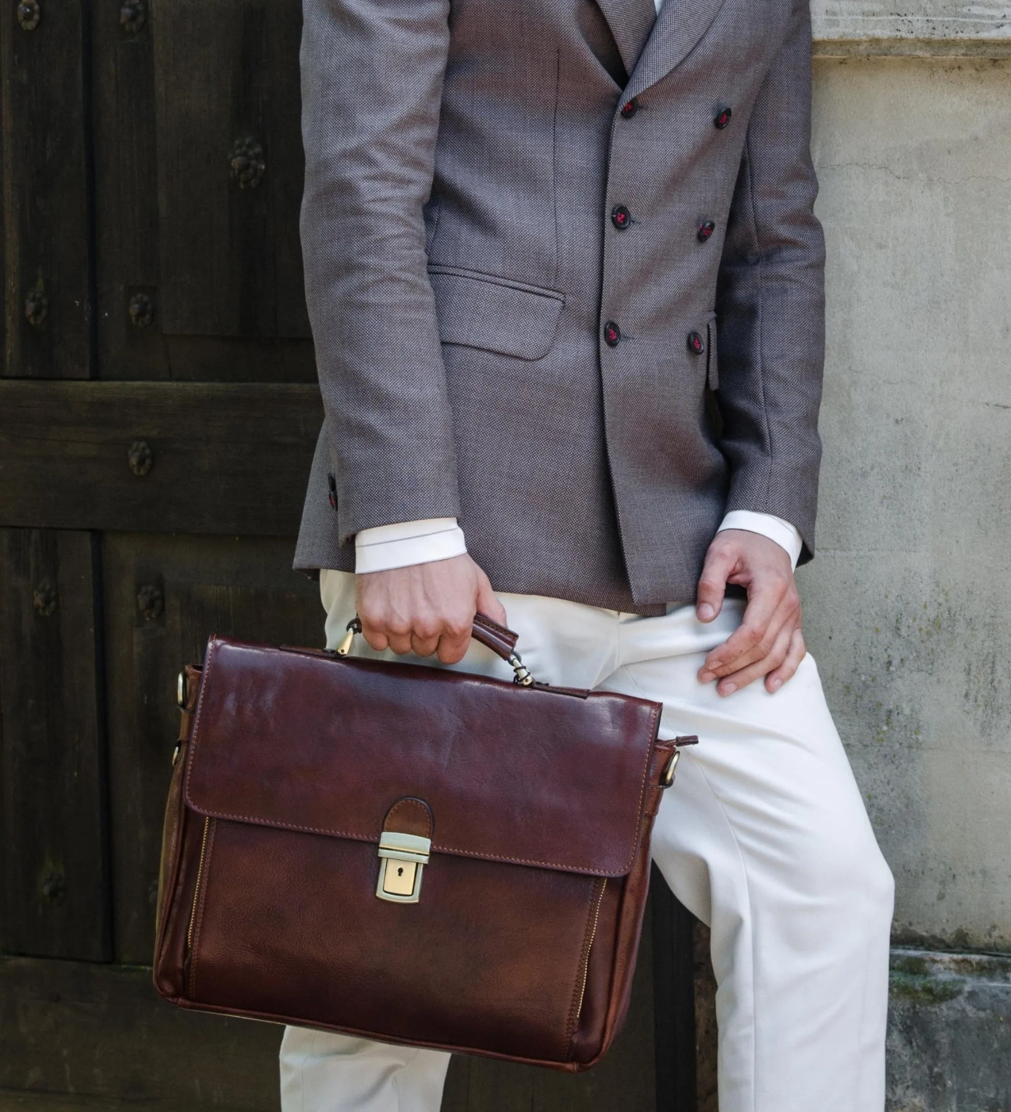 Leather Briefcase Laptop Bag  - In Cold Blood