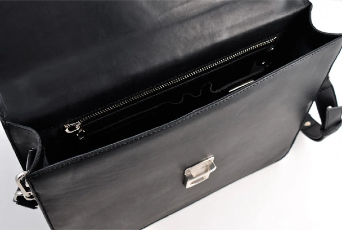 Leather Briefcase - The Forza - Ultra Slim - Onyx Black