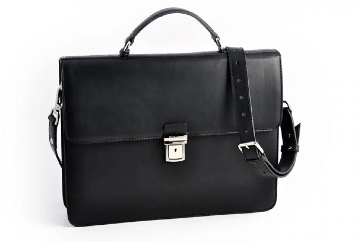 Leather Briefcase - The Forza - Ultra Slim - Onyx Black