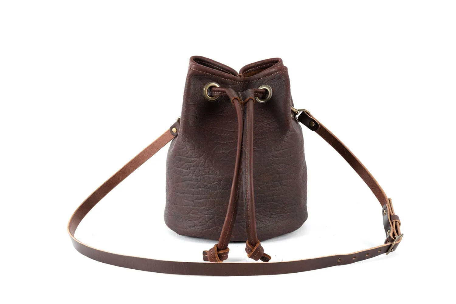 LEATHER BUCKET BAG - LARGE - CHERRY BISON