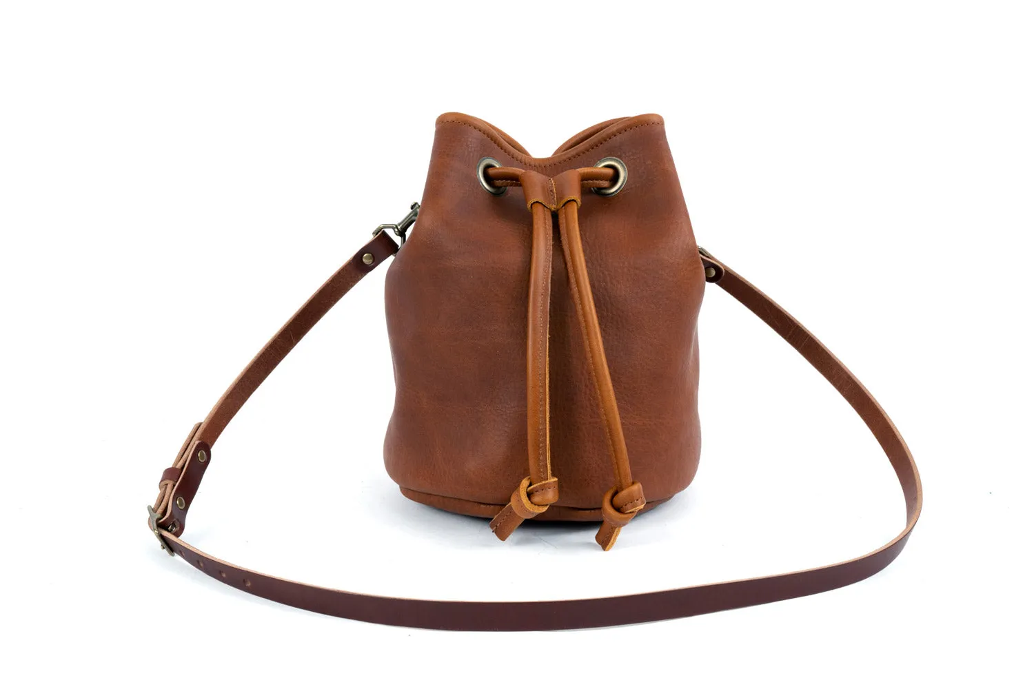 LEATHER BUCKET BAG - LARGE - COGNAC BISON