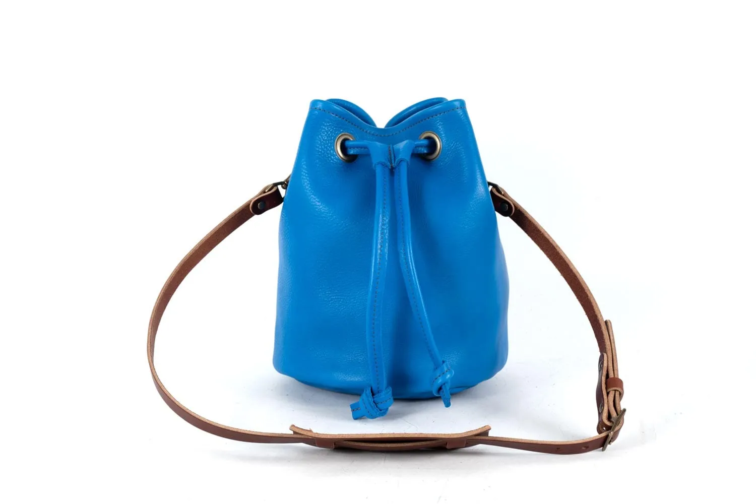 LEATHER BUCKET BAG - LARGE - OCEAN BLUE - IN STOCK