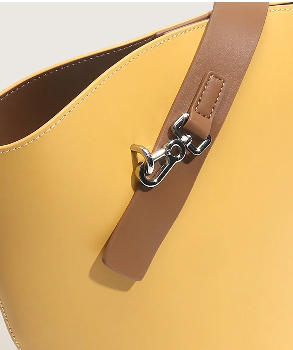 Leather Bucket Shoulder Bag Yellow