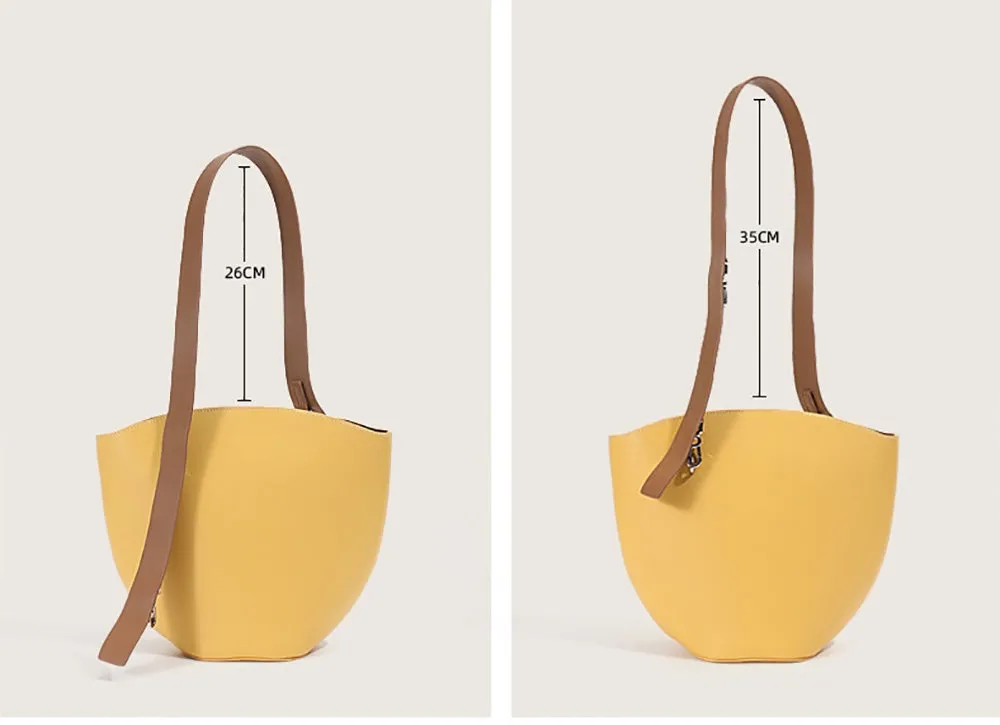 Leather Bucket Shoulder Bag Yellow