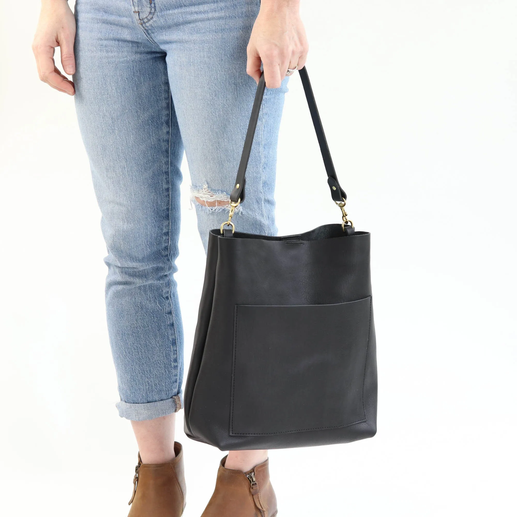 Leather Day Bag - Black Pebble