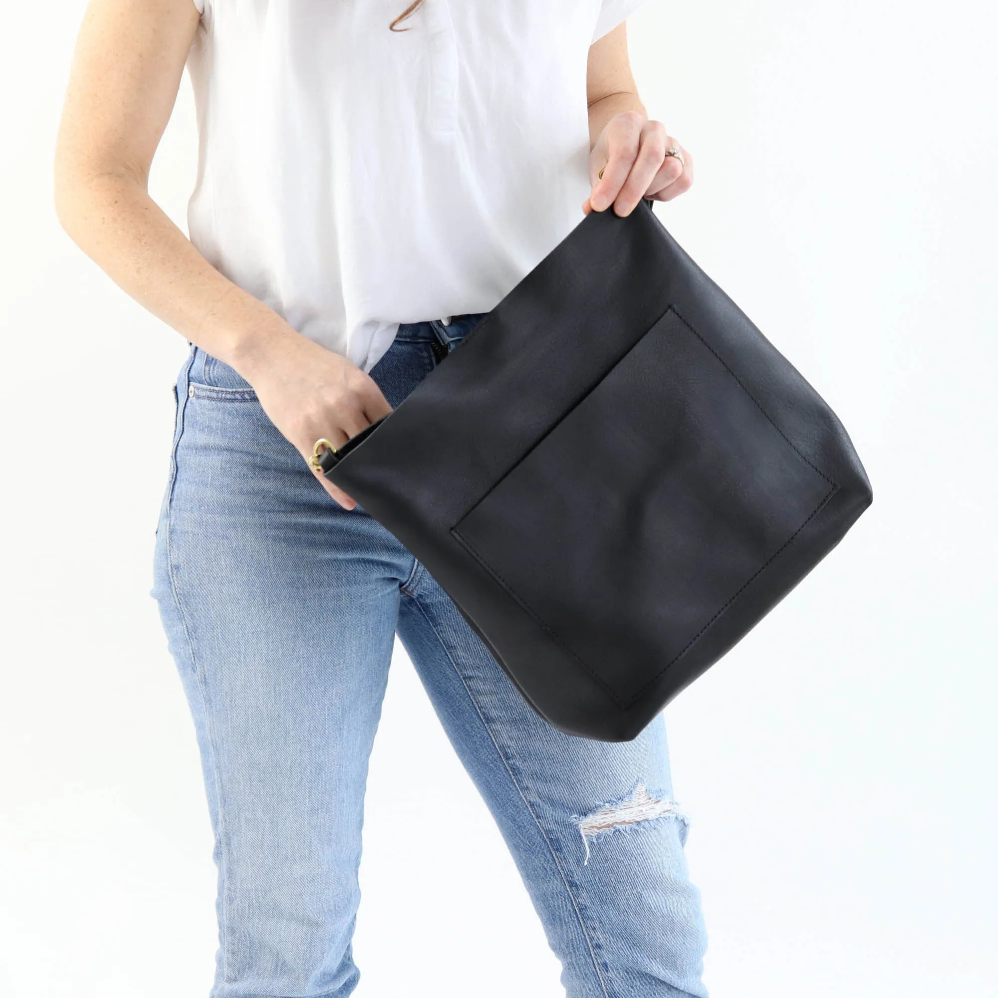 Leather Day Bag - Black Pebble