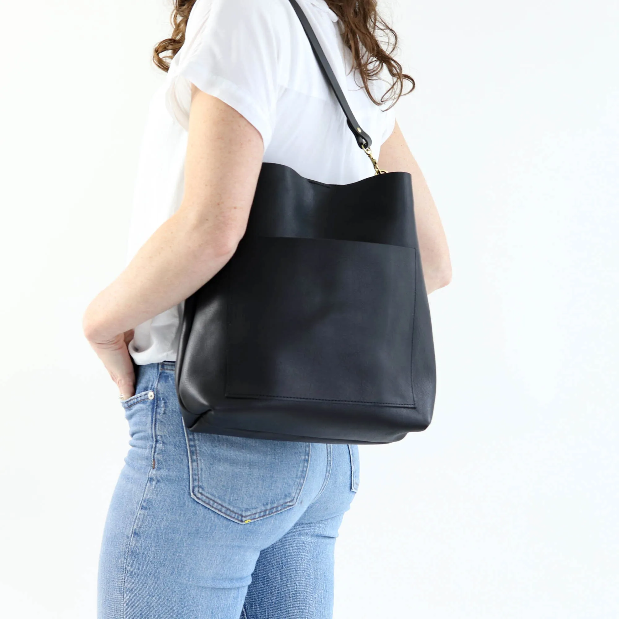 Leather Day Bag - Black Pebble