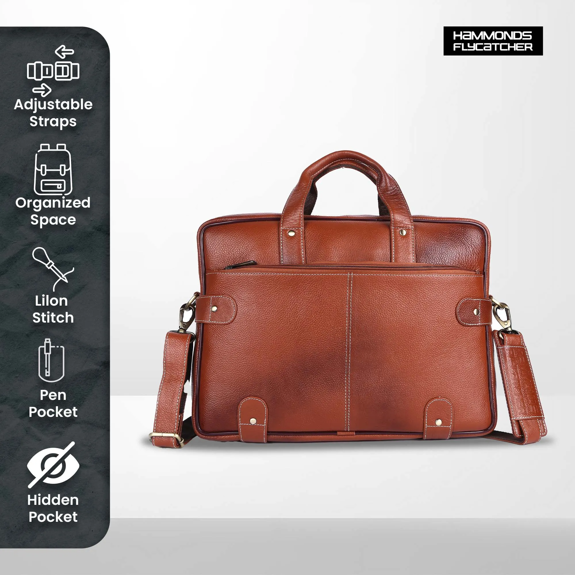 Leather Laptop Bag for Men - Fits Upto 16 Inch Laptop/MacBook - Premium Office Bag with 1 Year Warranty