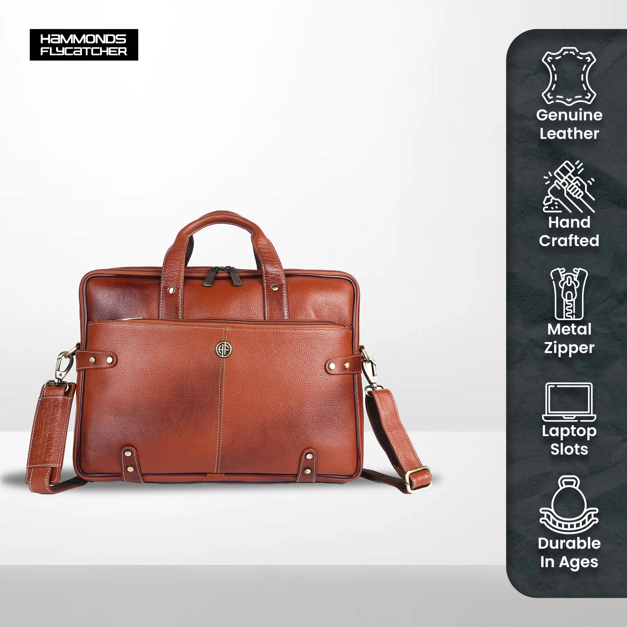 Leather Laptop Bag for Men - Fits Upto 16 Inch Laptop/MacBook - Premium Office Bag with 1 Year Warranty