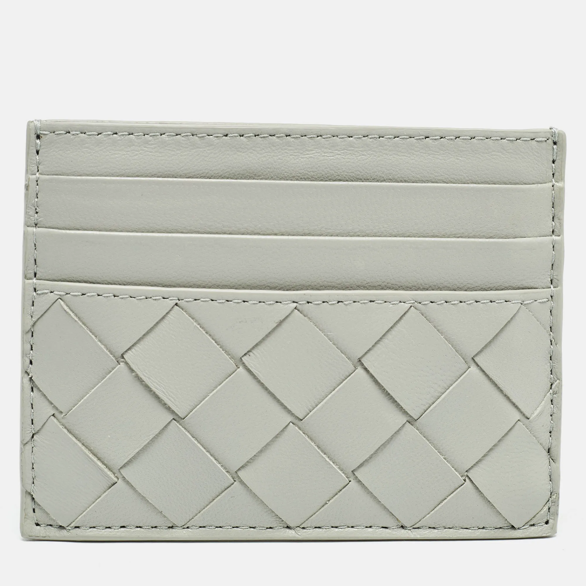 Light Grey Intrecciato Leather Card Holder