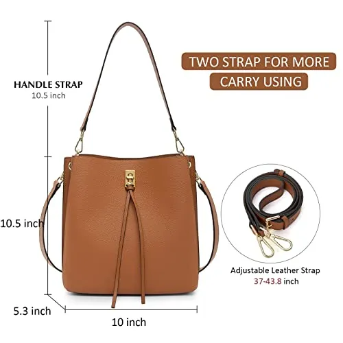 Lotty Tasseled Grained Leather Medium Bucket Bag