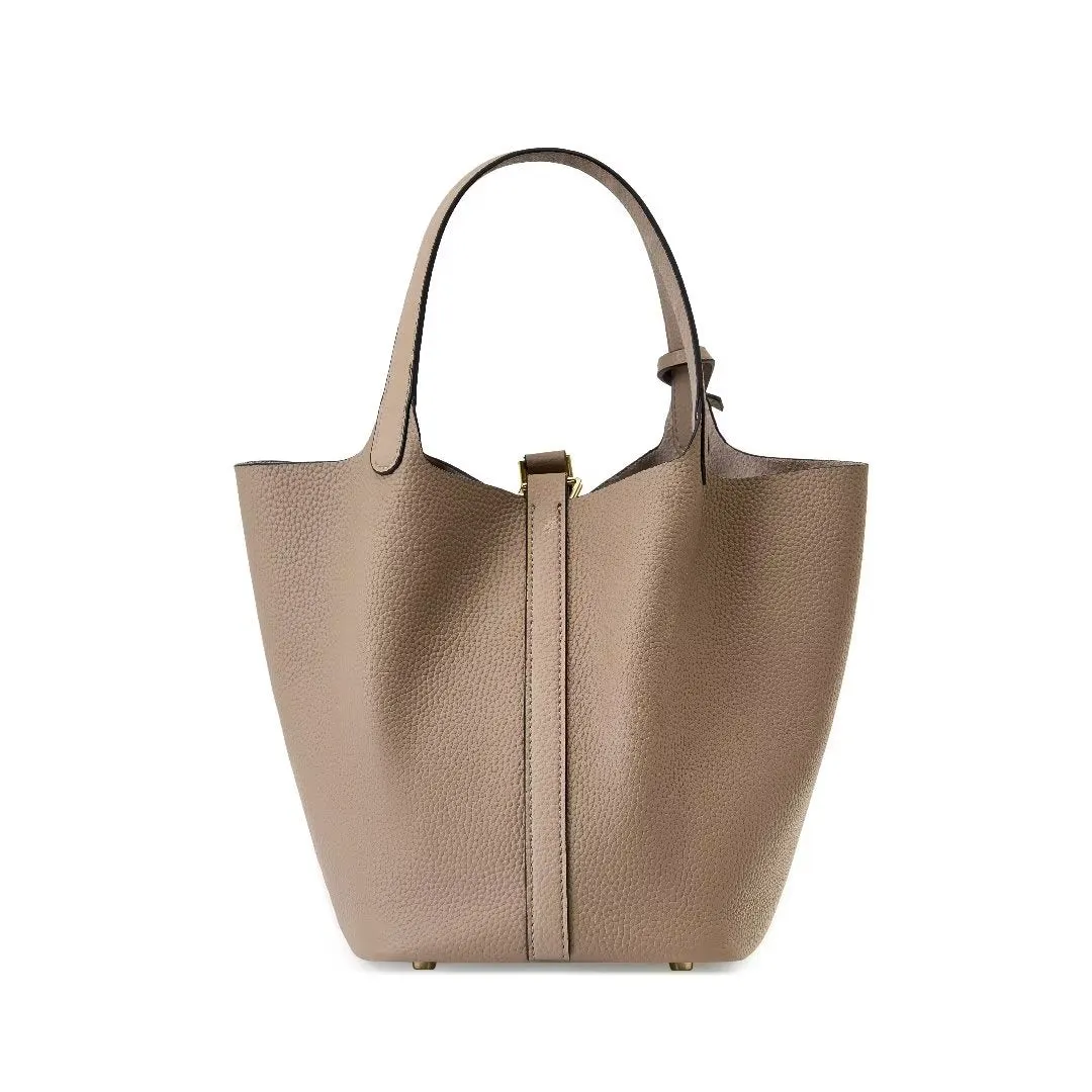 LuxeLeather Chic Closure Bucket Bag