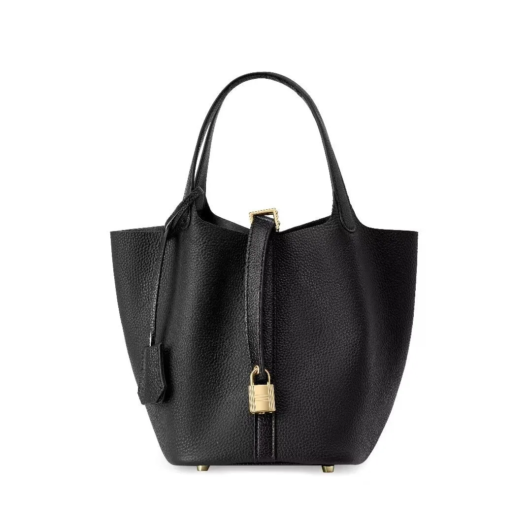 LuxeLeather Chic Closure Bucket Bag