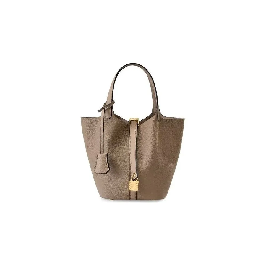 LuxeLeather Chic Closure Bucket Bag