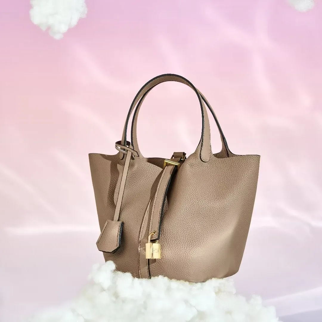 LuxeLeather Chic Closure Bucket Bag